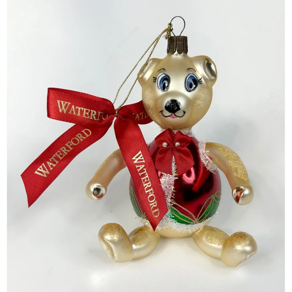 Waterford Holiday Heirlooms Glass Holiday Bear Ornament #130932 In Original Box